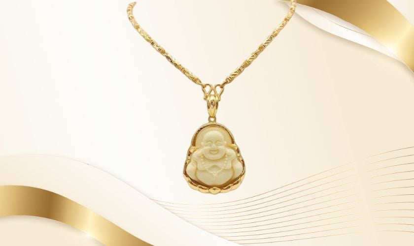Dây chuyền ngọc Phật Di Lặc viền vàng