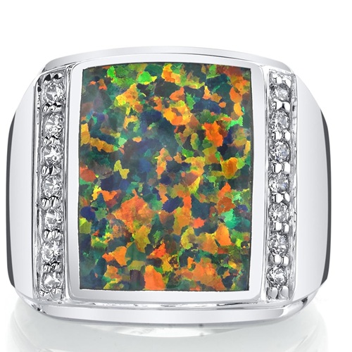 Nhẫn nam Opal màu đen ánh lửa vàng