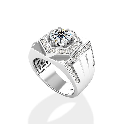 Nhẫn kim cương nam với mặt cắt khối mạnh mẽ