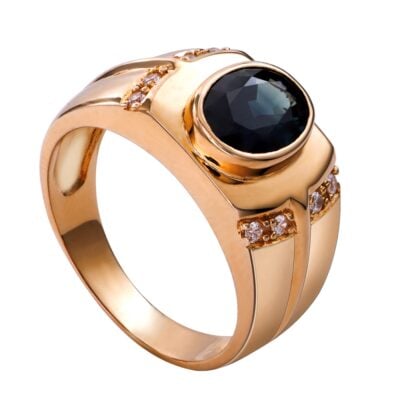 Nhẫn nam vàng 18k hột đen với thiết kế đơn giản, tinh tế