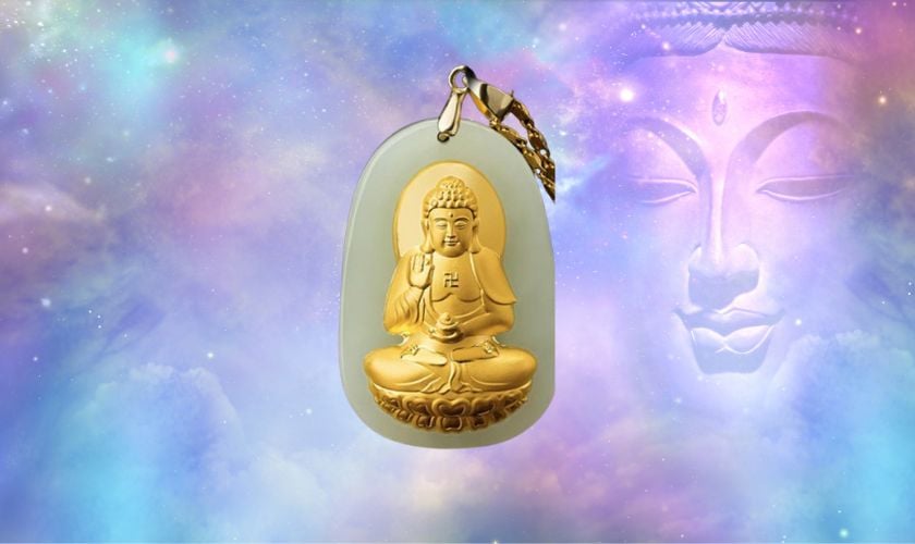 Mặt dây chuyền ngọc Phật A Di Đà bằng vàng 18K