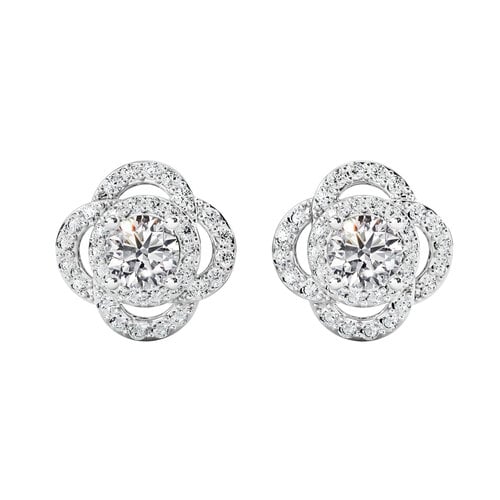 Mẫu hoa tai vàng 18K 01149BT đính đá hoa bốn cánh