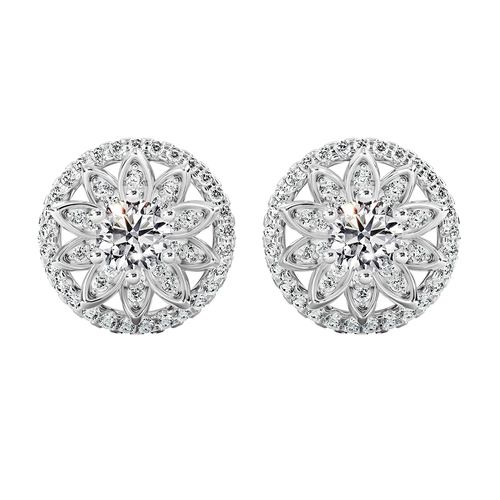 Mẫu hoa tai vàng 18K 112356BT đính đá hoa sen truyền thống