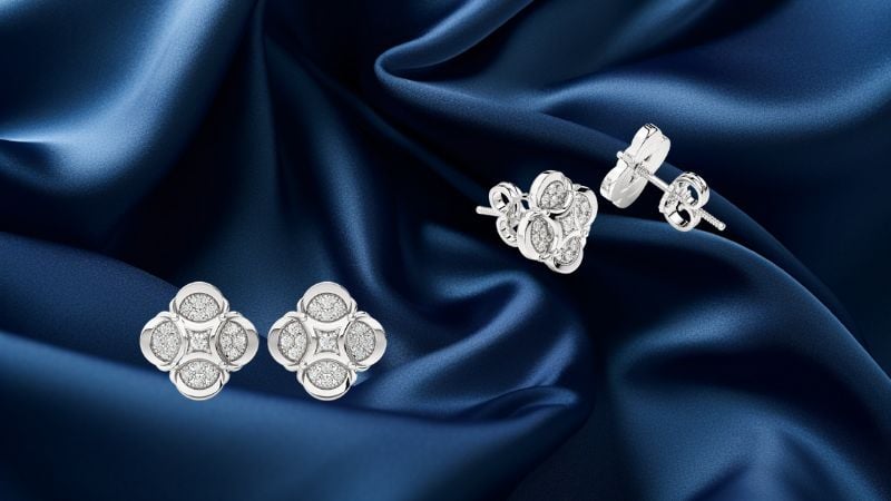 Bông tai kim cương 3ly6 thiết kế đồng tiền