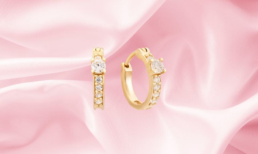 Bông tai vàng 18K cho bé gái đính đá CZ thanh lịch