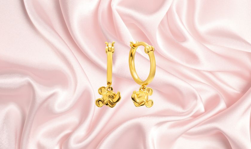 Bông tai trẻ em vàng 18K hình chú chuột Mickey