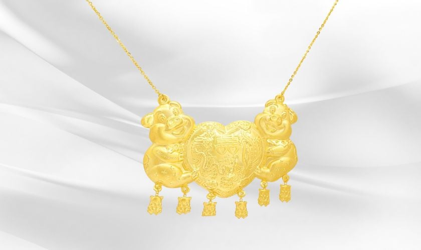 Mẫu dây chuyền cưới heo vàng 24K tượng trưng cho sự ấm áp, may mắn tài lộc