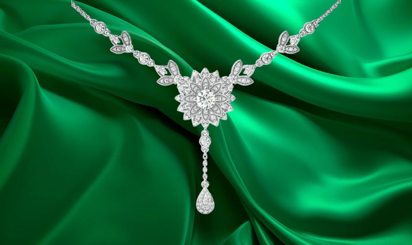 Dây chuyền vàng nữ 18k 2 chỉ mặt hoa đính kim cương