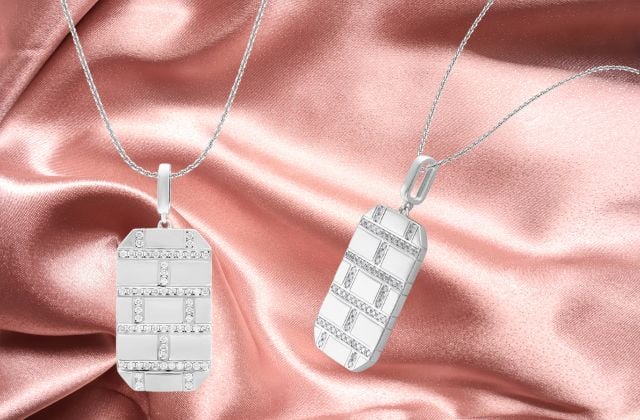 Mặt dây chuyền nam vàng trắng 14K đính kim cương