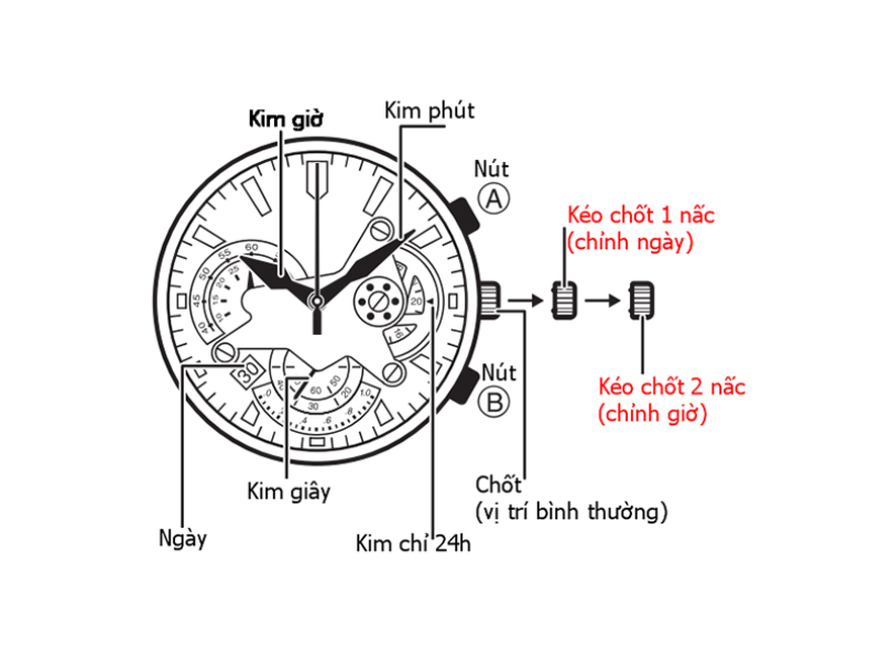 Tính năng bấm giờ trên đồng hồ 6 kim Chronograph