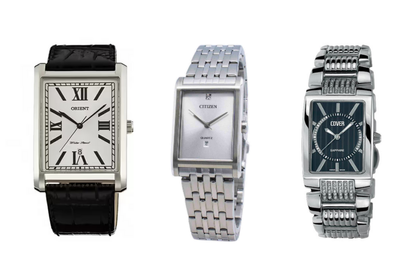 Đa dạng loại mặt số đồng hồ nam hình chữ nhật