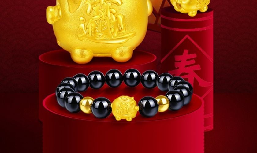 Chuỗi hạt vòng tay heo vàng 9999