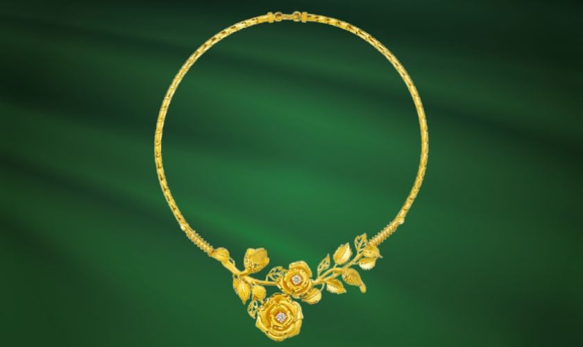 Kiềng vàng cành hoa hồng biểu tượng của tình yêu ngọt ngào