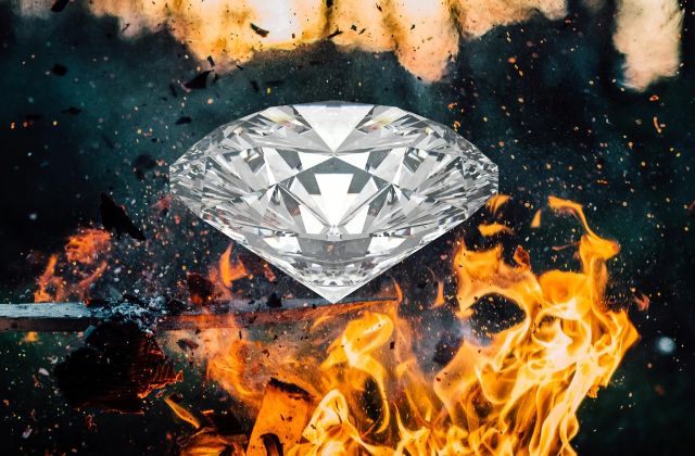 Kim cương bắt đầu cháy ở khoảng 800°C khi có đủ oxy