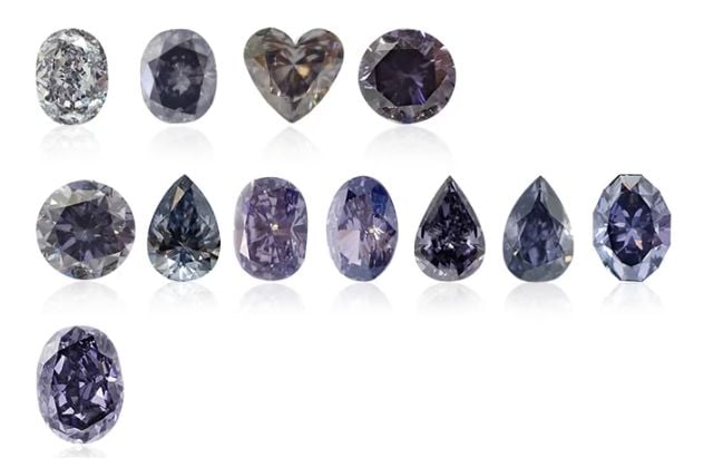 Cấp độ màu của kim cương tím theo thang đo Faint đến Fancy Vivid
