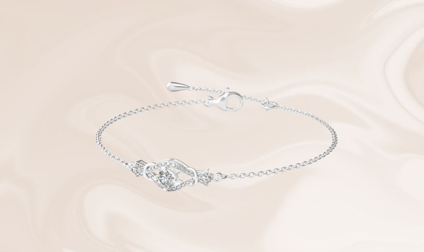 Lắc chân vàng trắng 18K đính kim cương tự nhiên