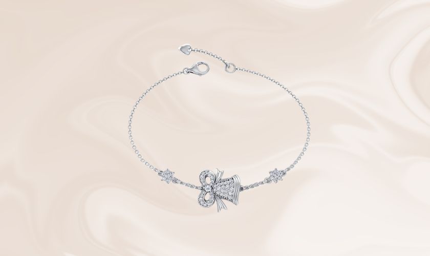 Lắc chân vàng trắng thiết kế thanh mảnh, đính kim cương tự nhiên