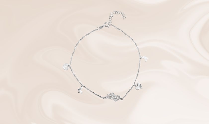 Lắc chân vàng trắng ý 18K thiết kế độc đáo