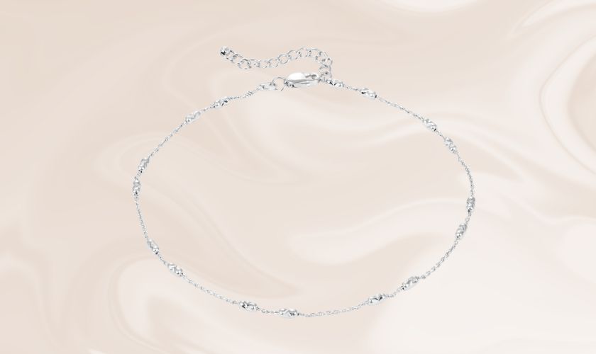 Lắc chân vàng trắng cho nữ Drobin đính kim cương