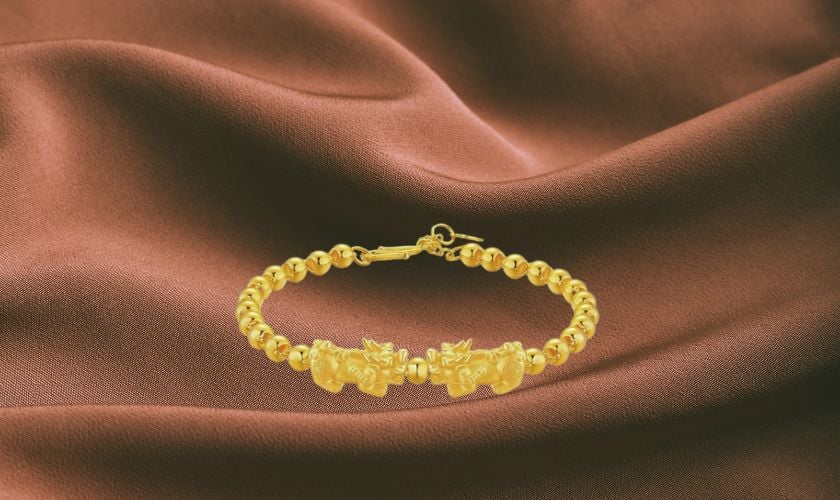 Mẫu lắc tay vàng 24K 5 chỉ mặt dây hình tỳ hưu đẳng cấp dành cho các quý ông