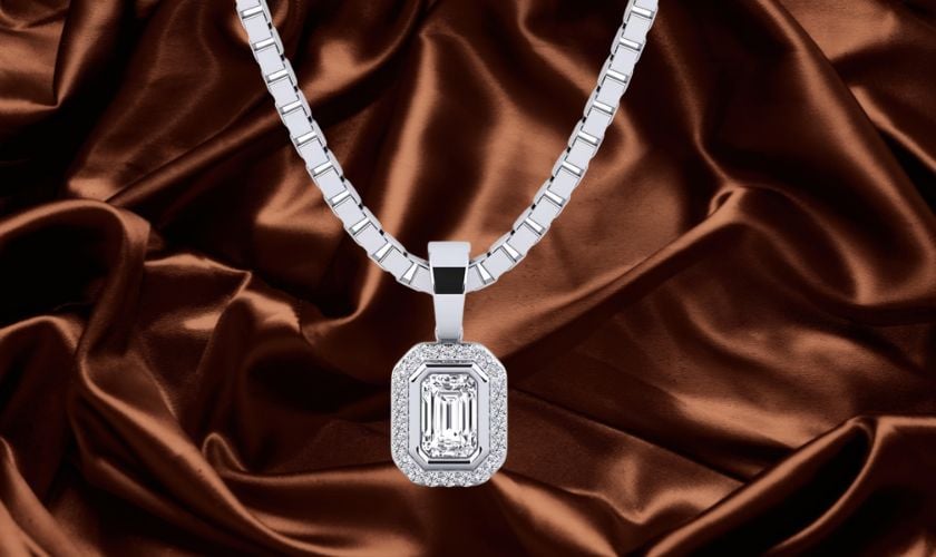 Mặt dây chuyền đá cho nam màu trắng hình kiểu cắt Emerald