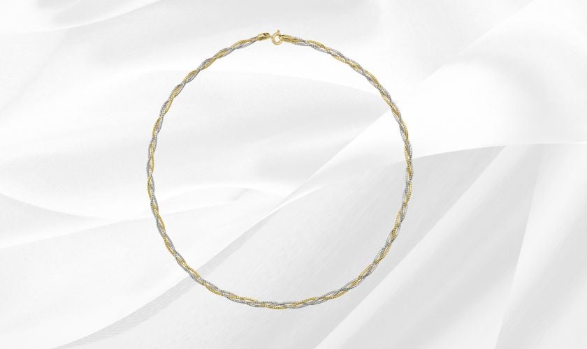 Kiềng cổ vàng 18K 2 chỉ xoắn hai màu độc đáo