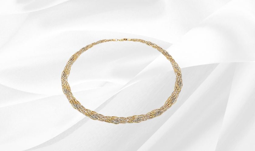 Kiềng Vàng Ý 18K kiểu đan bi tròn