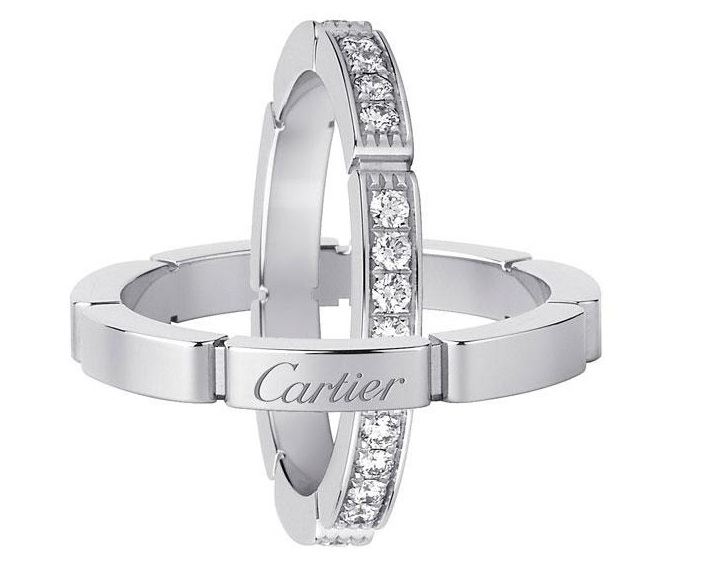 Cặp nhẫn Cartier đính kim cương vàng trắng sang trọng 