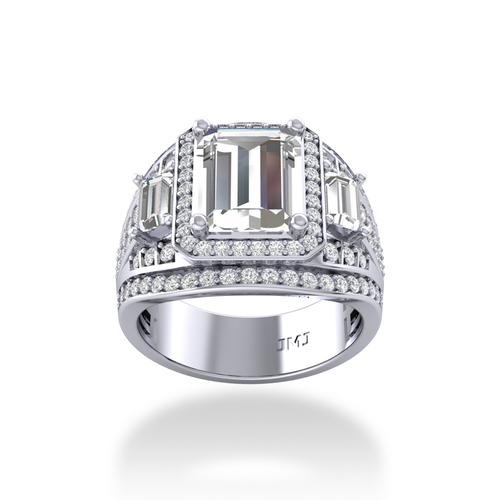 Nhẫn vàng trắng 18K kim cương nam kiểu Bezel tinh tế, hiện đại