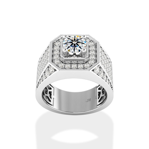 Nhẫn vàng trắng 18K kim cương nam mạnh mẽ, phong độ