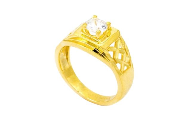 Mẫu nhẫn vàng 18K thiết kế hai khung chéo đan xen tinh xảo 