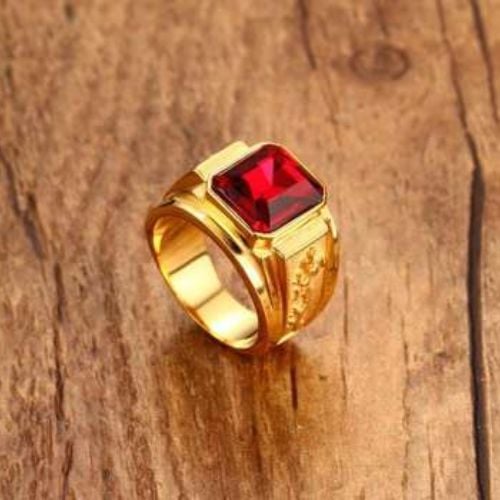 nhẫn vàng nam mặt đá đỏ