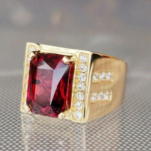 nhẫn vàng nam mặt đá đỏ