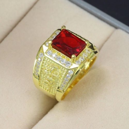 nhẫn vàng nam mặt đá đỏ