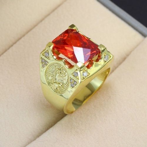 nhẫn vàng nam mặt đá đỏ