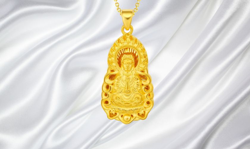 Mặt dây chuyền Phật Quan Âm vàng 24K tâm an lạc, bình an